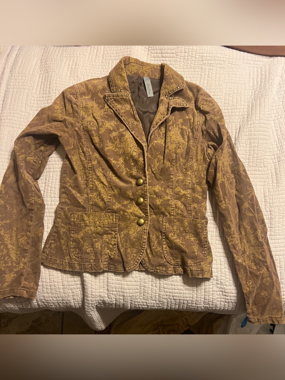 Gold Patterned Brown Women's Blazer Jacket